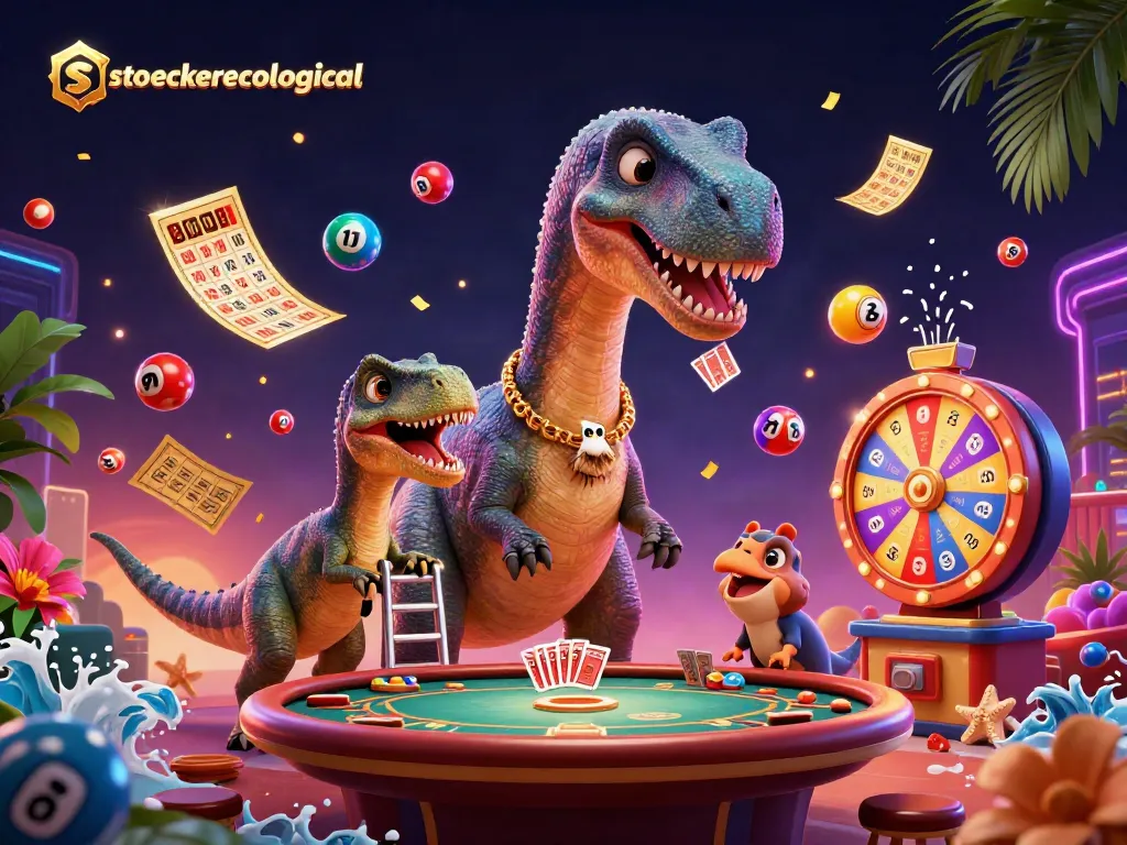 Engage with stoeckerecological adventures in a vibrant casino scene featuring imaginative characters.